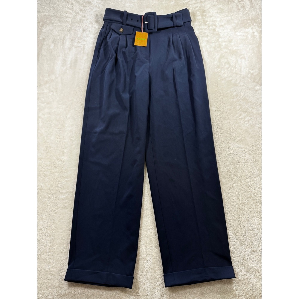 Boden Navy High-Waisted, belted, pleated wide leg trouser; NWT;  size 4;